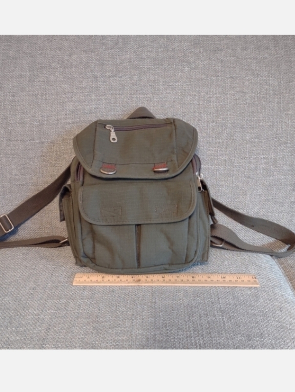 Olive Green Canvas Mini Backpack